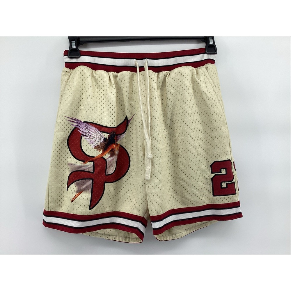 Saint Potential Shorts Men Small Angel Graphic Mesh Embroidery Cross treetwear